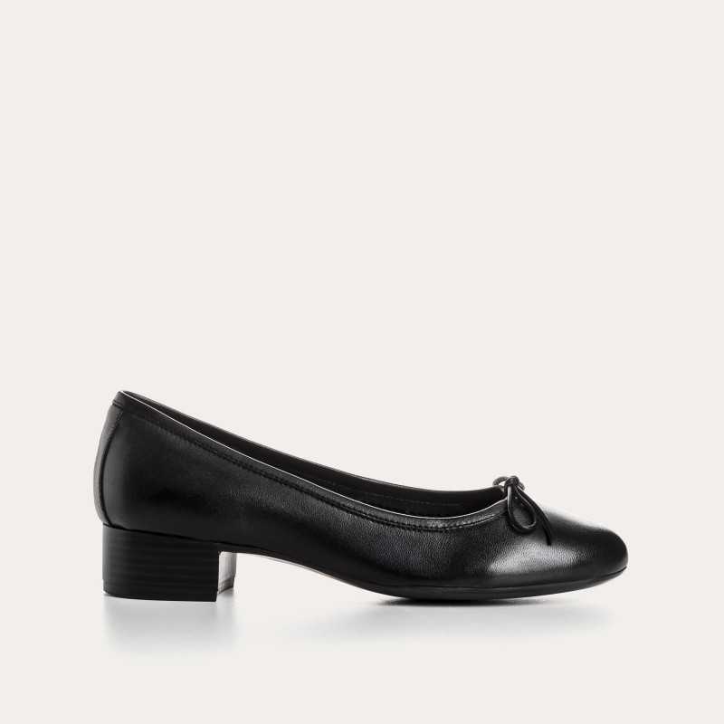 Ballerines a talons en cuir lisse avec n ud et talon effet bois