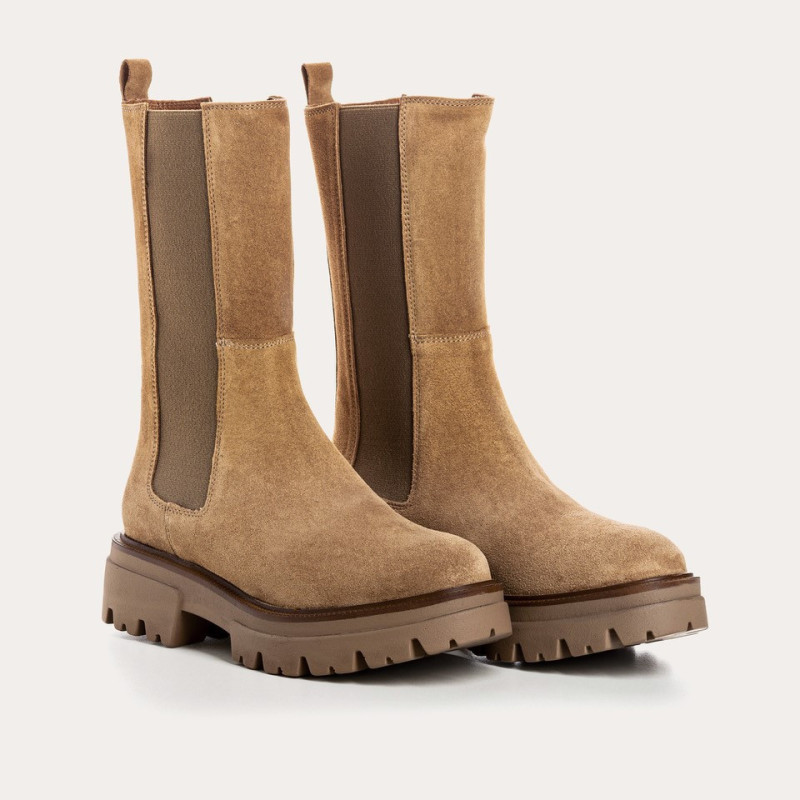 Havana suede boots with elastic thick and thick notched sole