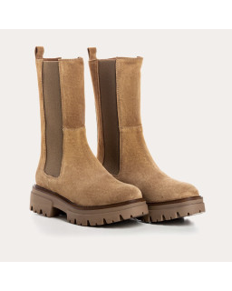 Havana suede boots with elastic thick and thick notched sole