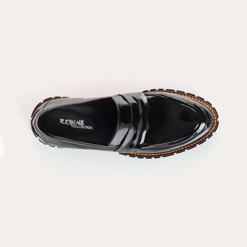 Mocassins chunky bicolore vernis Noir/ Off White