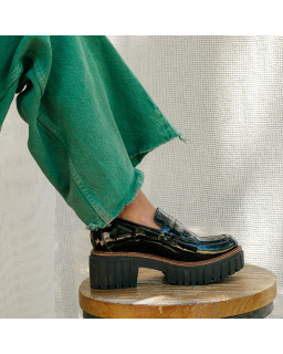 Mocassins chunky bicolore vernis Noir/ Off White