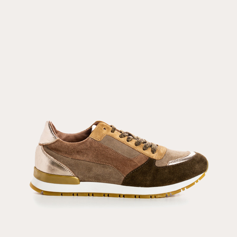 Suede sneakers and black laces metallic / women's vison