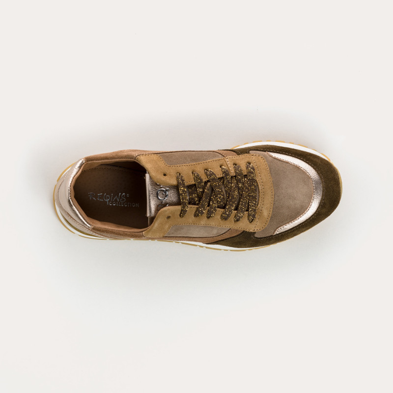 Suede sneakers and black laces metallic / women's vison