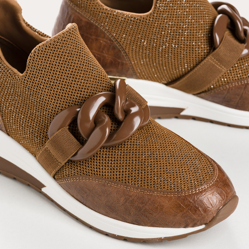 Women's Sneakers in Elastic Fabric Lady with Jewelry Accessories