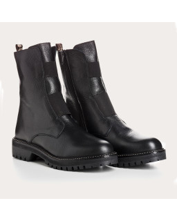Boots Chelsea noires en cuir embossé grainé avec élastiques