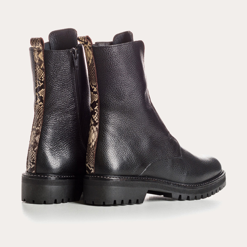 Black boots black grained embossed leather with elastic