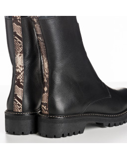 Black boots black grained embossed leather with elastic