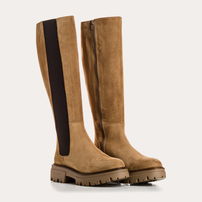 High suede boots with elastic and notched soles