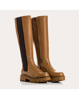 Bottes hautes en cuir grainé avec élastiques et semelles crantées