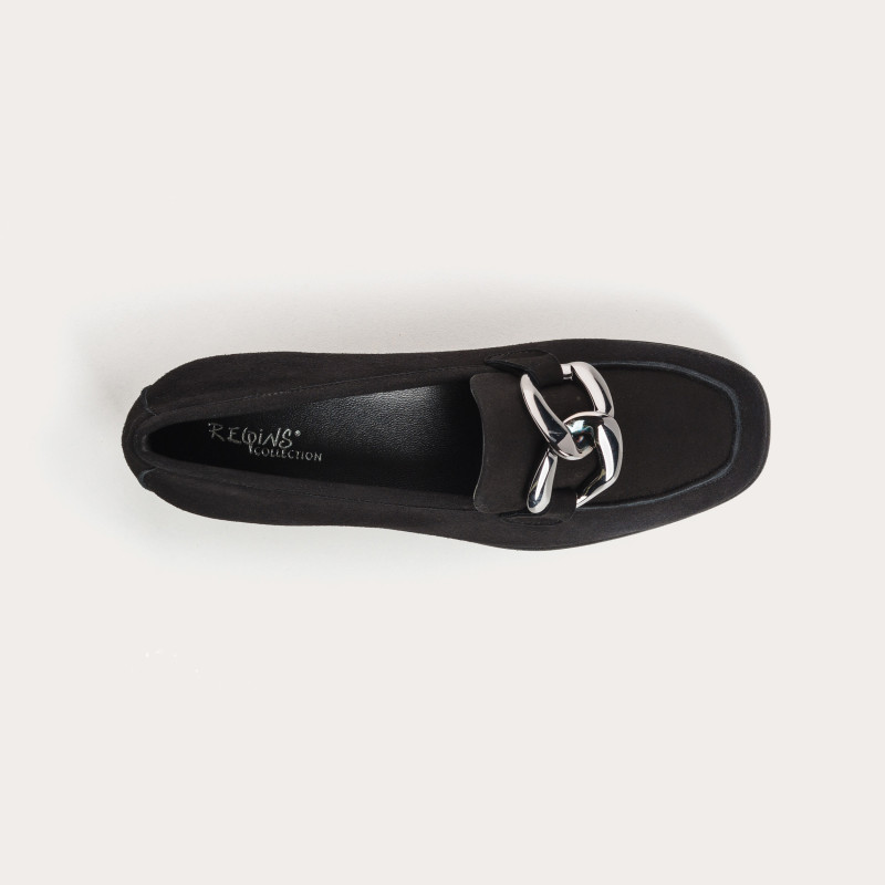 Suede compensated loafers with silver accessories