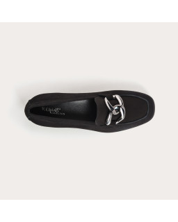Suede compensated loafers with silver accessories