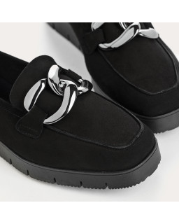 Suede compensated loafers with silver accessories