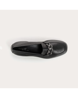 Black wedge moccasins in smooth leather with silver rhinestones