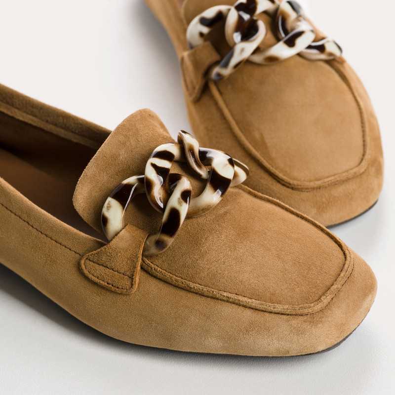 Mocassins bijoux en cuir velours avec chaine bijou