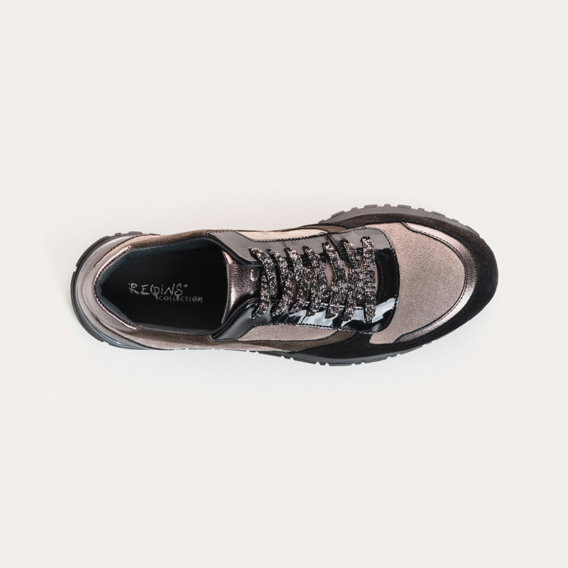 Suede sneakers and black laces metallic / women's vison