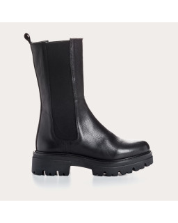 Boots en cuir grainé avec élastiques et semelle crantée épaisse