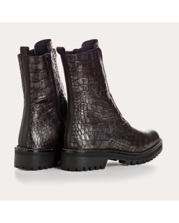 Boots Chelsea grises en cuir embossé croco