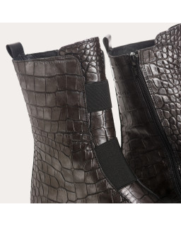 Boots Chelsea grises en cuir embossé croco