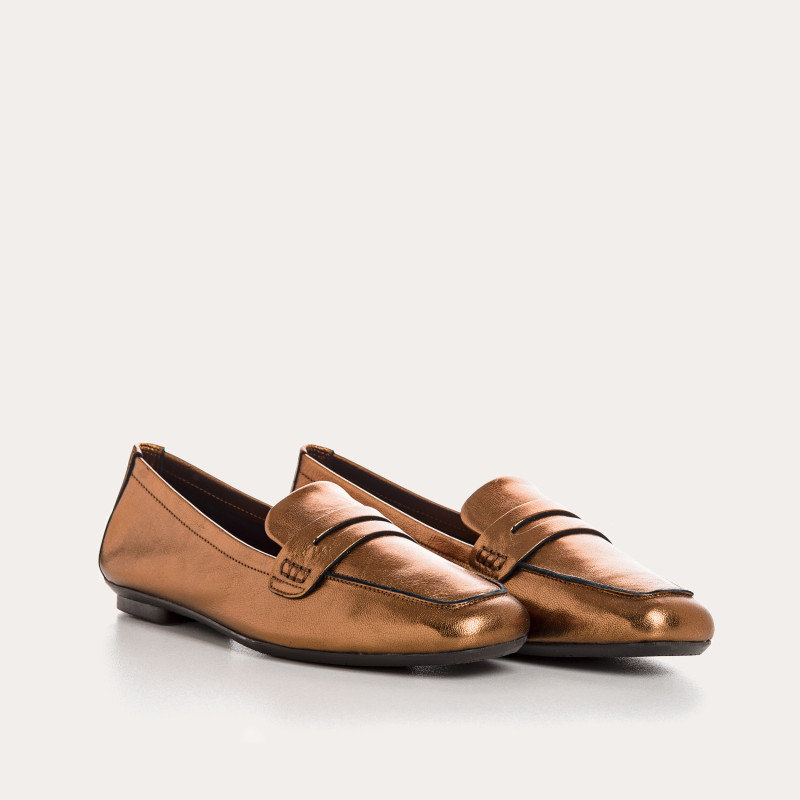 Moccasins College Leather Metallic with Square Tip