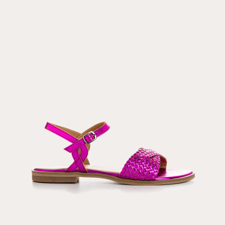 sandales plates femme éclat cuir métallisé | reqins