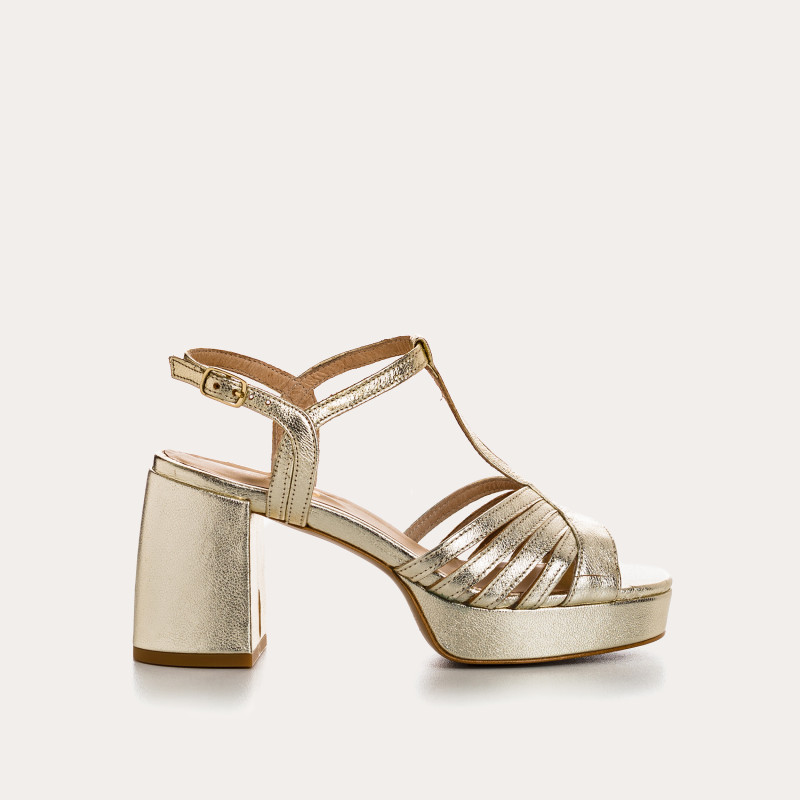 Palmyre Platform Sandals - Women's Metallic Leather Heel Shoes | Reqins