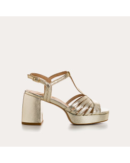 Palmyre Platform Sandals - Women's Metallic Leather Heel Shoes | Reqins