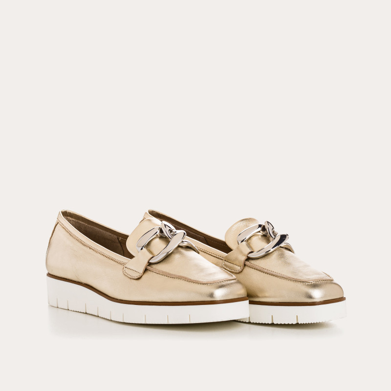 Moccasins jewel compensated woman shine leather metallic - Naster | Reqins