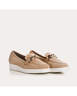 Mocassins Bijou Chaine Compensés Femme Cuir Velours - NORELIE | Reqins