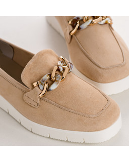 Mocassins Bijou Chaine Compensés Femme Cuir Velours - NORELIE | Reqins