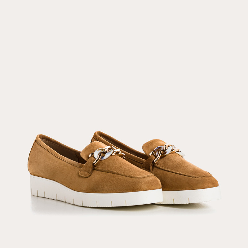 Moccasins jewel chain compensated woman suede - norelie | Reqins