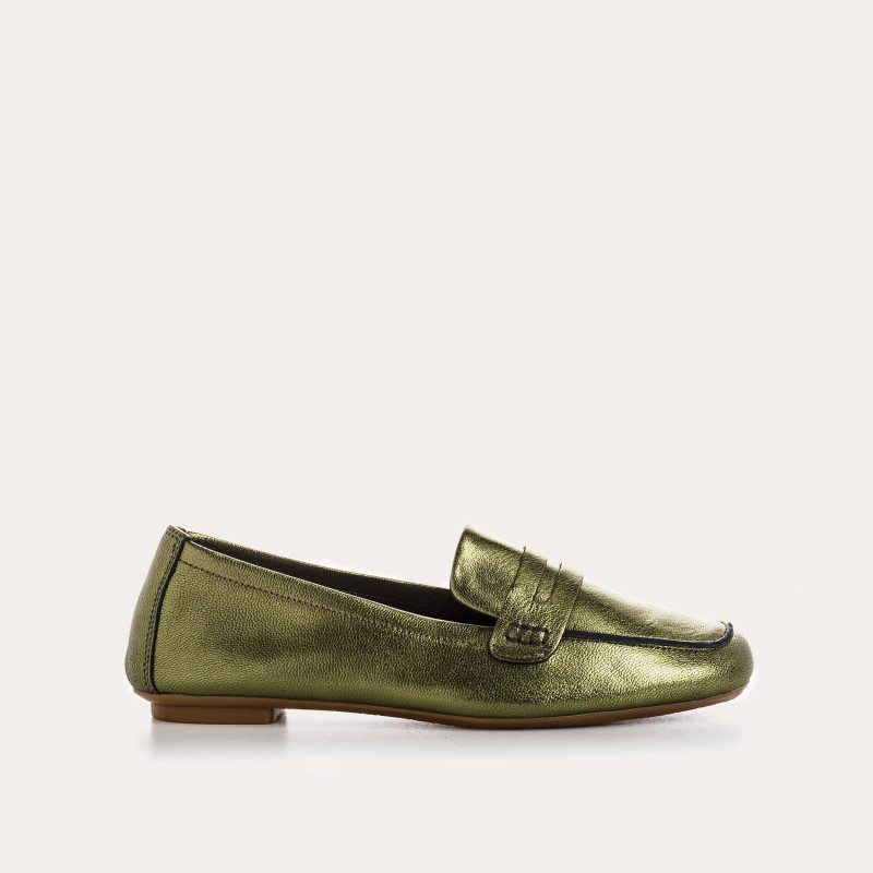 Moccasins College Leather Metallic with Square Tip