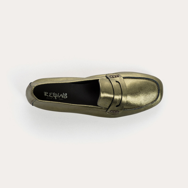 Moccasins College Leather Metallic with Square Tip