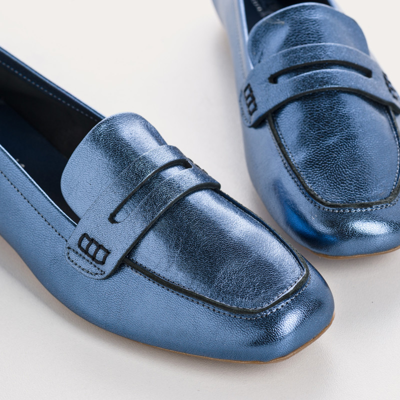 Moccasins College Leather Metallic with Square Tip