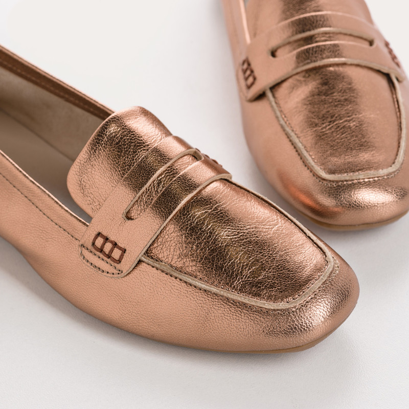 Moccasins College Leather Metallic with Square Tip