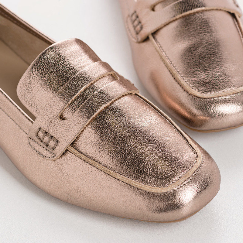 Moccasins College Leather Metallic with Square Tip