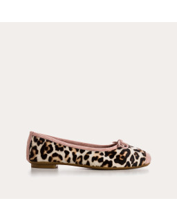Ballerines plates en cuir imprimé léopard avec nœud