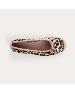 Ballerines plates en cuir imprimé léopard avec nœud