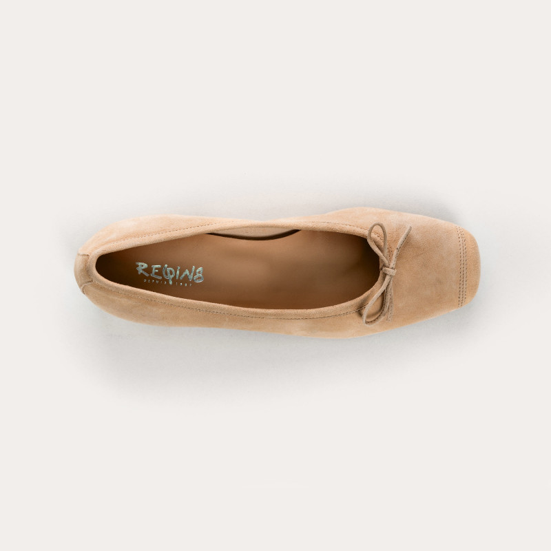 Ballerines à talons en cuir velours avec noeud