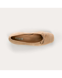 Ballerines à talons en cuir velours avec noeud