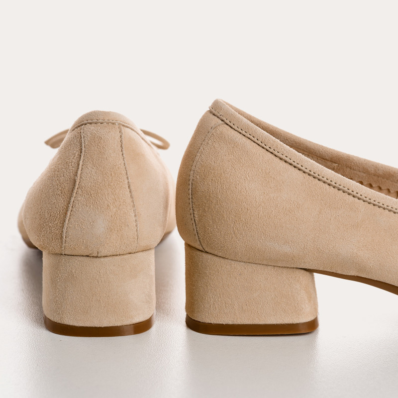 Velvet leather heeled ballerinas with knot