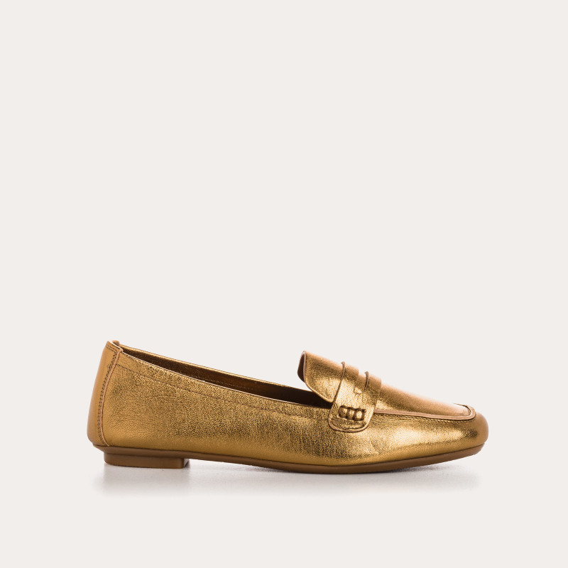 Moccasins College Leather Metallic with Square Tip