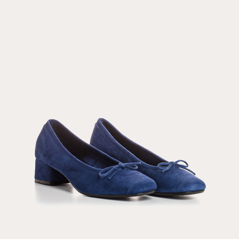 Velvet leather heeled ballerinas with knot