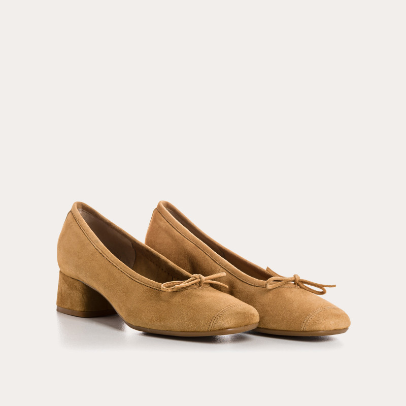 Ballerines à talons en cuir velours avec noeud