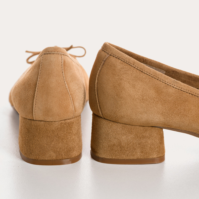 Ballerines à talons en cuir velours avec noeud