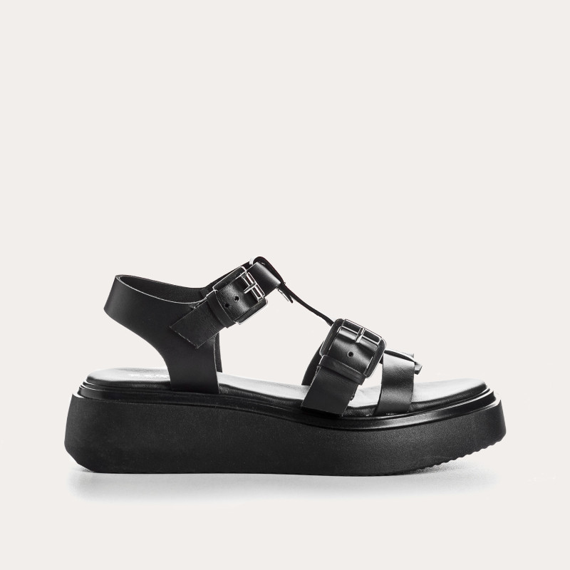 Sandals Lucrecia - Women's shoes black leather platform | Reqins