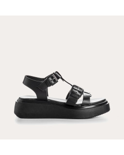 Sandals Lucrecia - Women's shoes black leather platform | Reqins