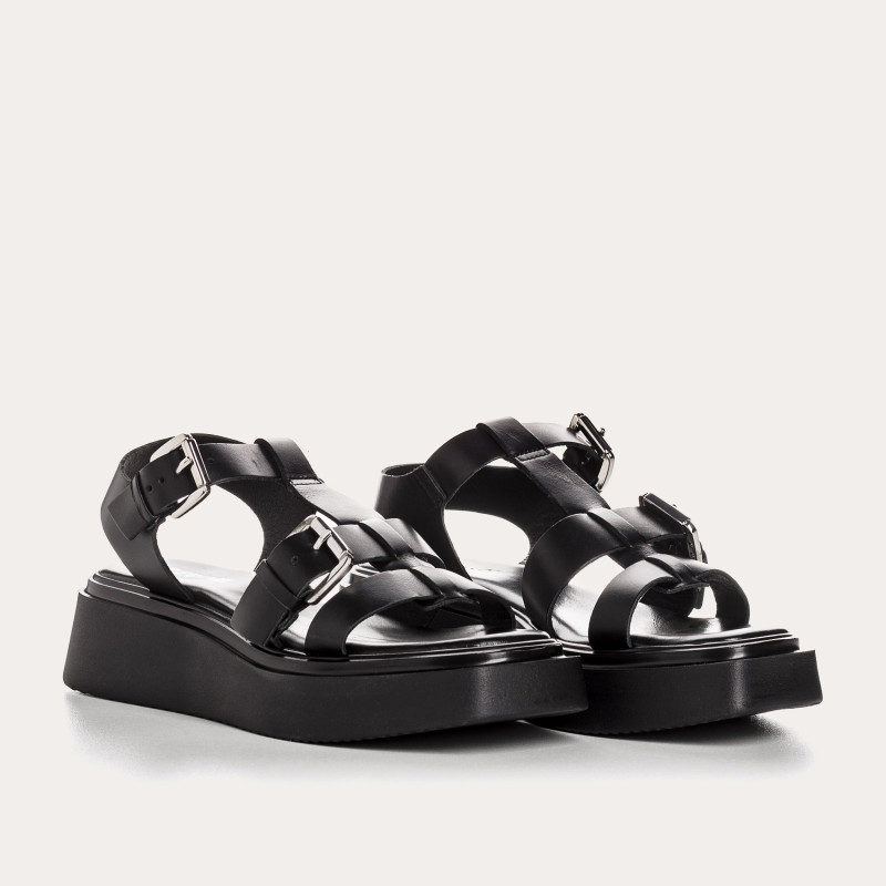 Sandals Lucrecia - Women's shoes black leather platform | Reqins