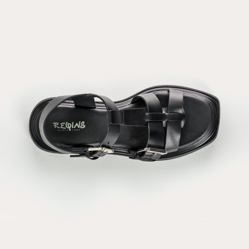 Sandals Lucrecia - Women's shoes black leather platform | Reqins