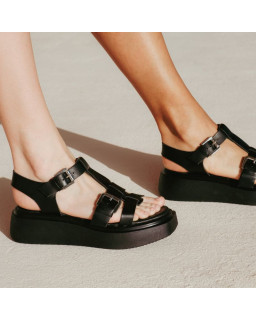 Sandales LUCRECIA - chaussures femme plateforme cuir noir | REQINS