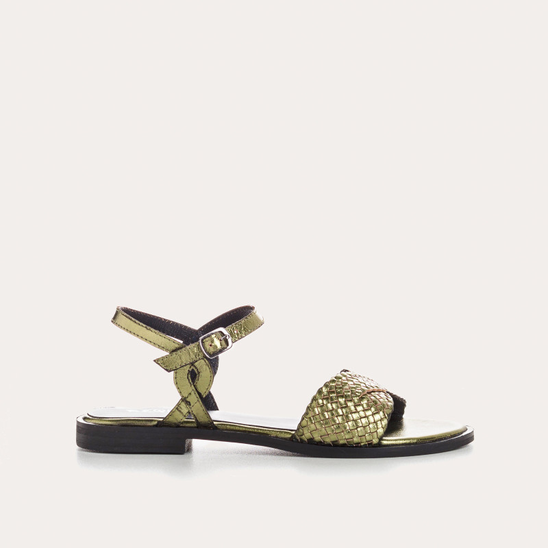 Mykonos Flat Sandals - Women's Metallic Leather Flange Shoes | Reqins